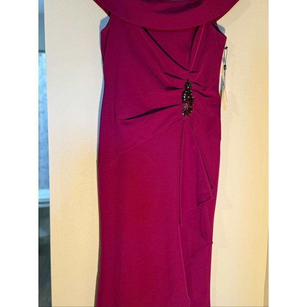 Adrianna Papell Size 6 Off Shoulder Trumpet Formal Gown Fuchsia Purple Pink NWT - Picture 7 of 16